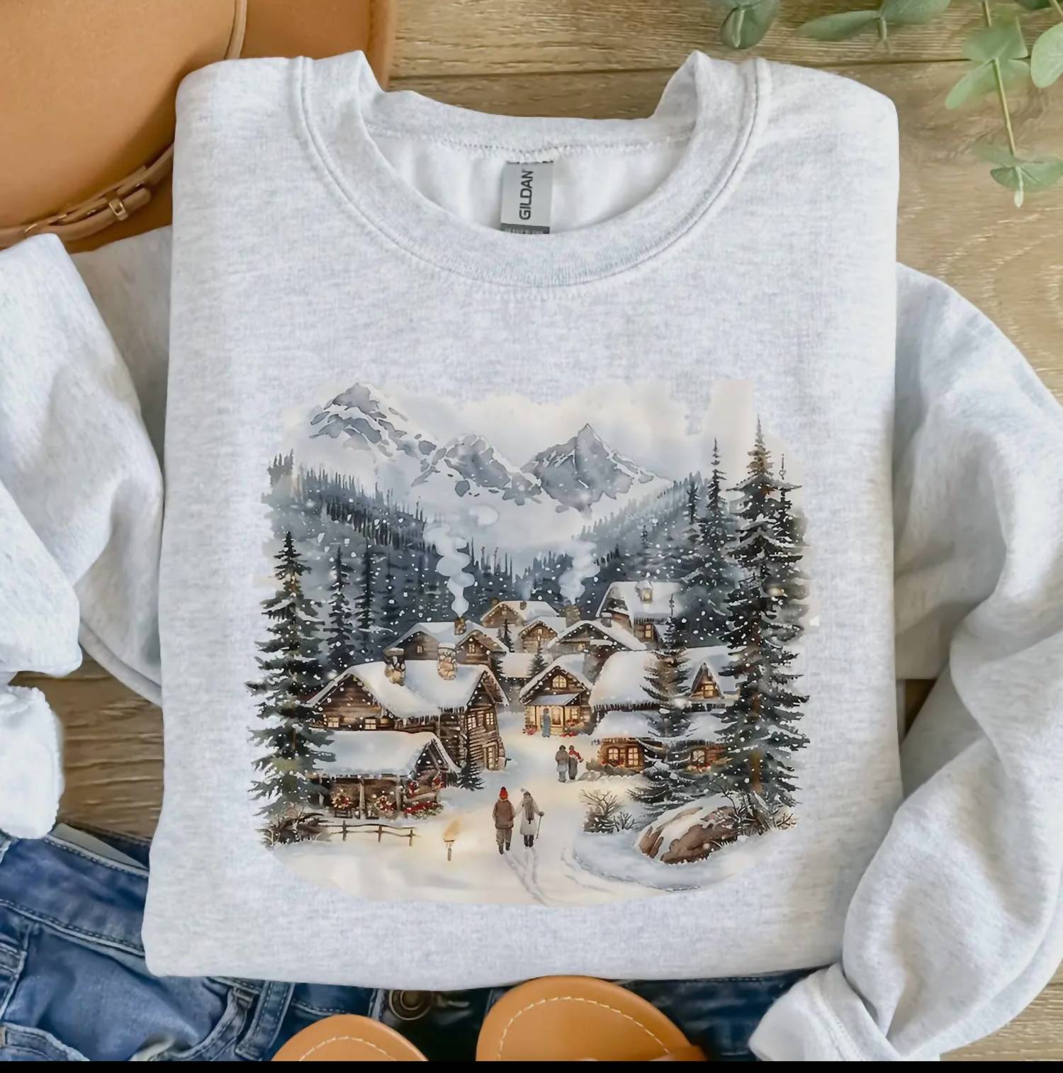 Gildan - Women's Snow Village Crewneck Sweatshirt