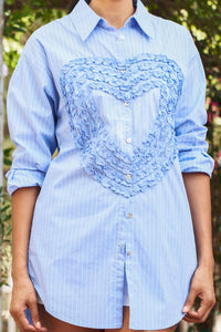 Paparazzi - Menswear Stripe Shirt With Ruffled Heart