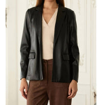 Skies Are Blue - Faux Leather Open Blazer