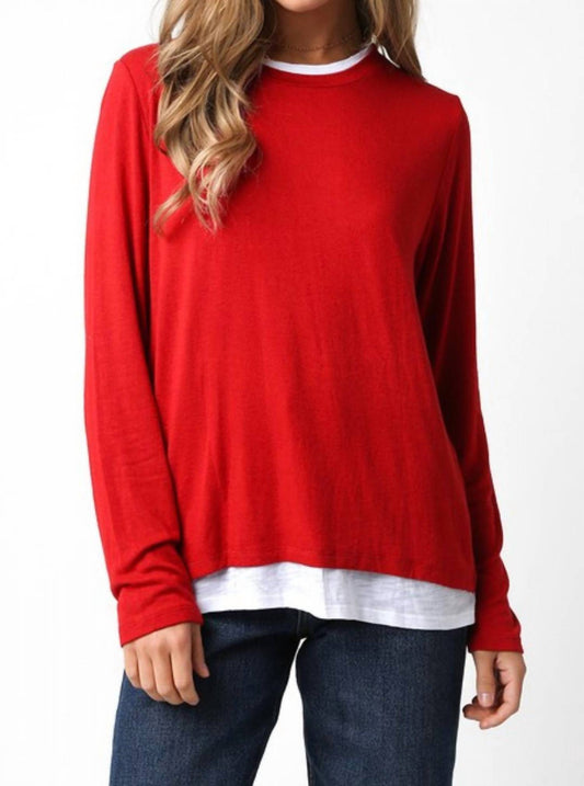 Olivaceous - Double Layer Crew Neck Sweater