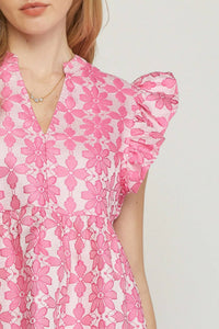 entro Floral Jacquard Ruffle Top in pink - women's blouse - view 6