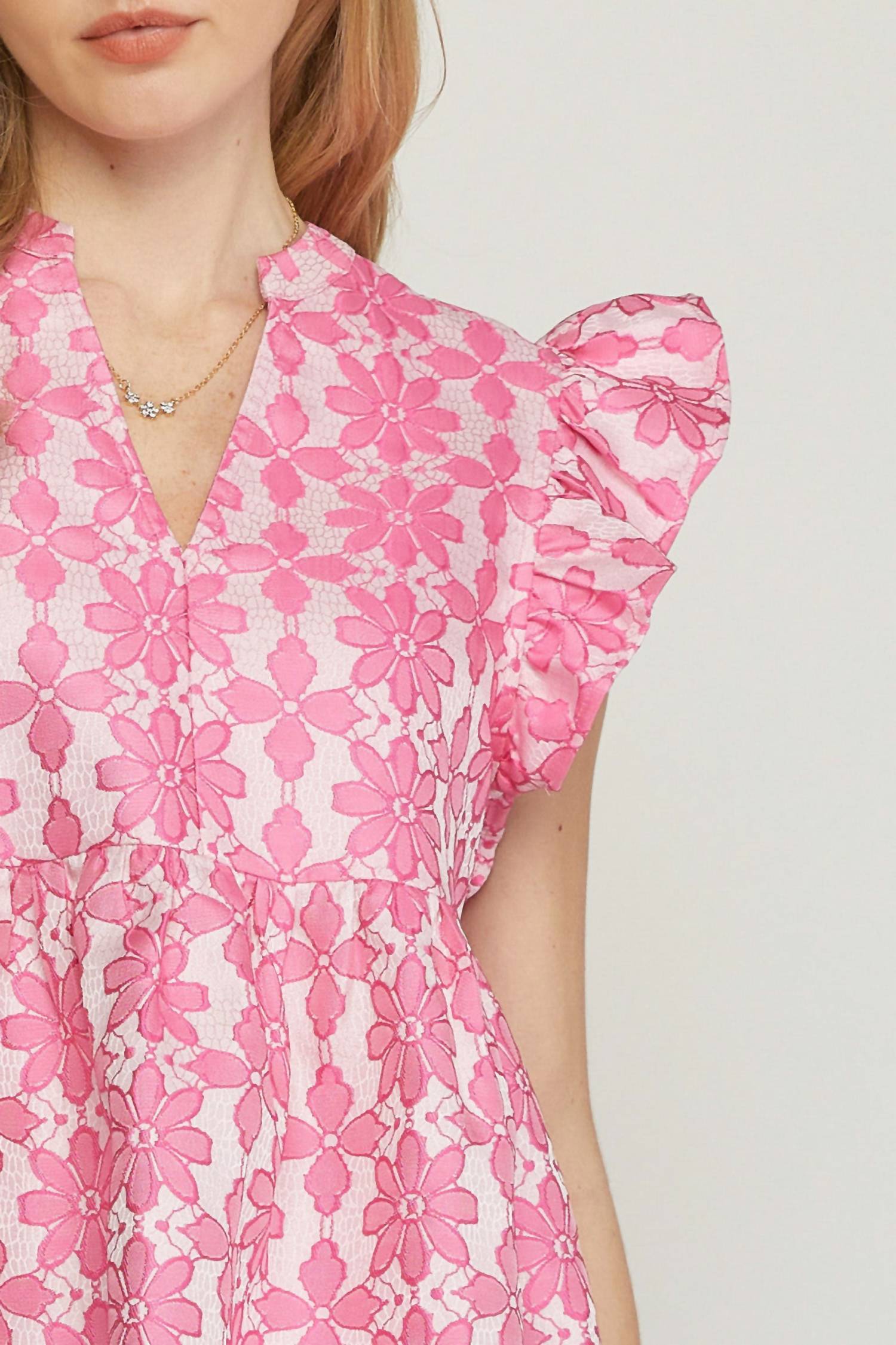 entro Floral Jacquard Ruffle Top in pink - women's blouse - view 6