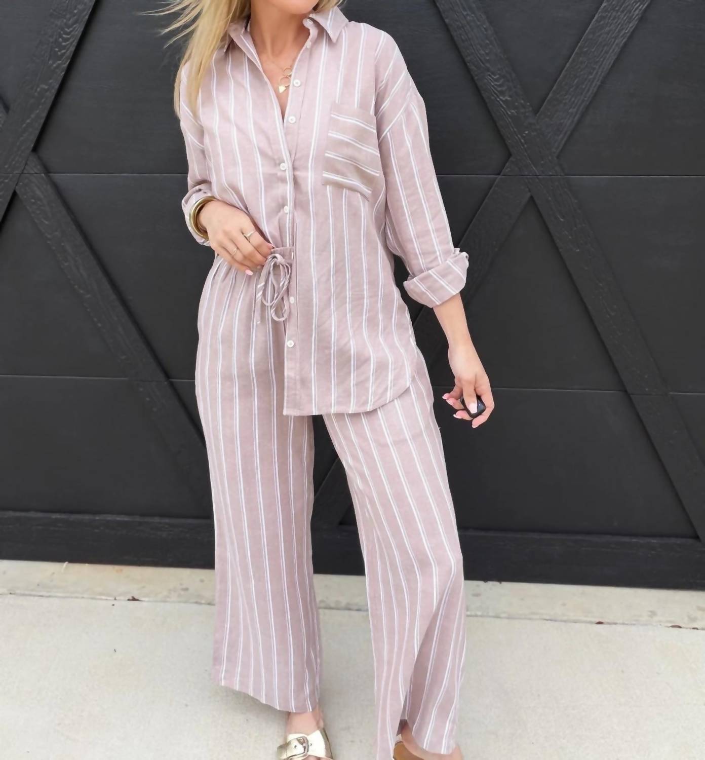 Ee:Some - Soft Washed Striped Button Down Shirt