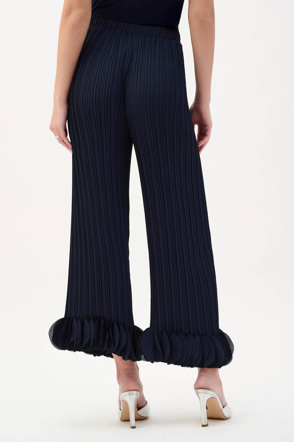 Joseph Ribkoff Lightweight Pleated Wide Leg Pants in midnight blue - women's pants - detail view