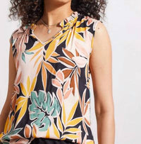 TRIBAL Ruffle Neck Sleeveless Floral Blouse in apricot tan - women's blouse