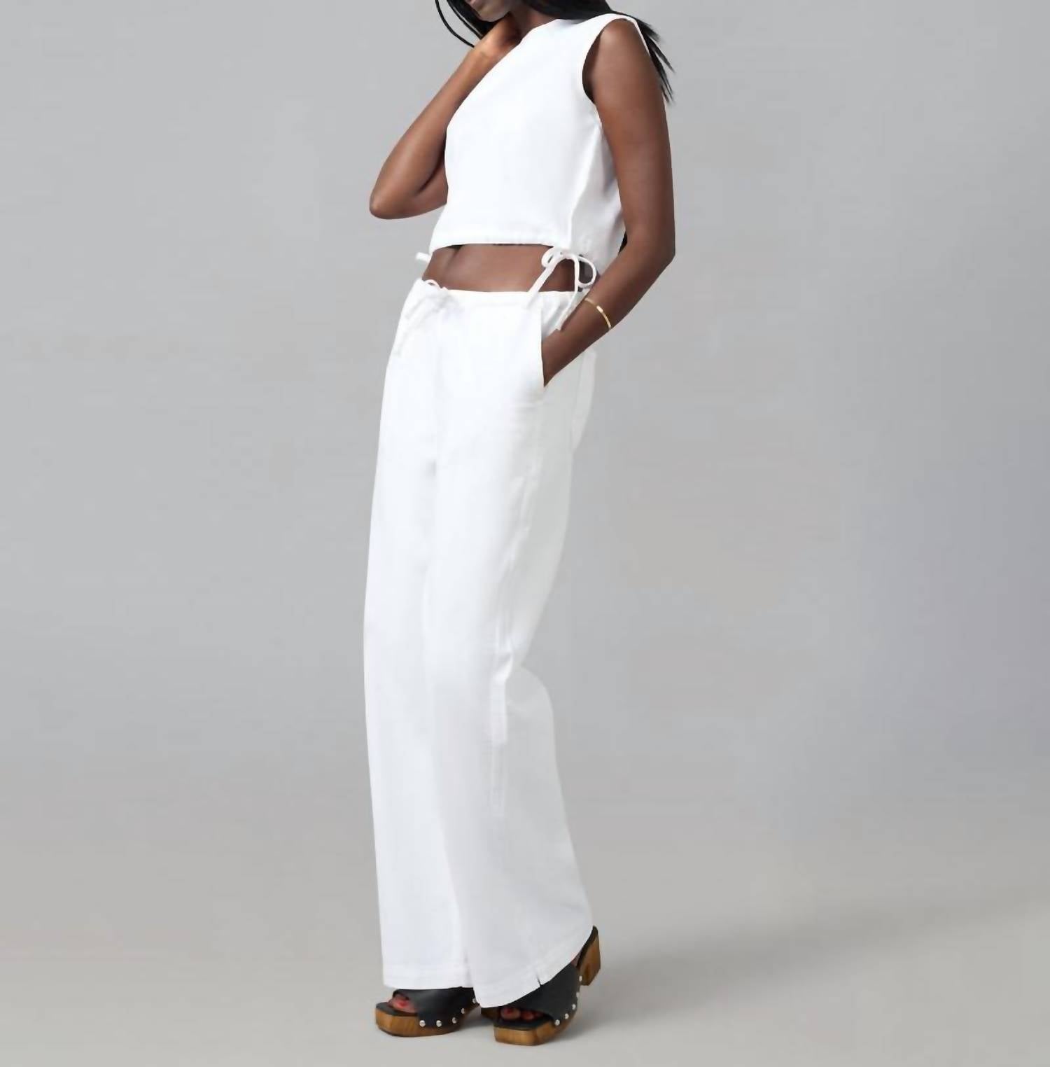 LOLA JEANS Remy Twill Mid Rise Wide Leg Trouser in white - women's pants - detail view