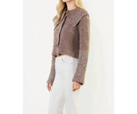 THML Cropped Knitted Collar Cardigan in brown - women's cardigan - alternate view