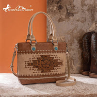 Montana West Western Tooled Aztec Tote in brown - women's bag