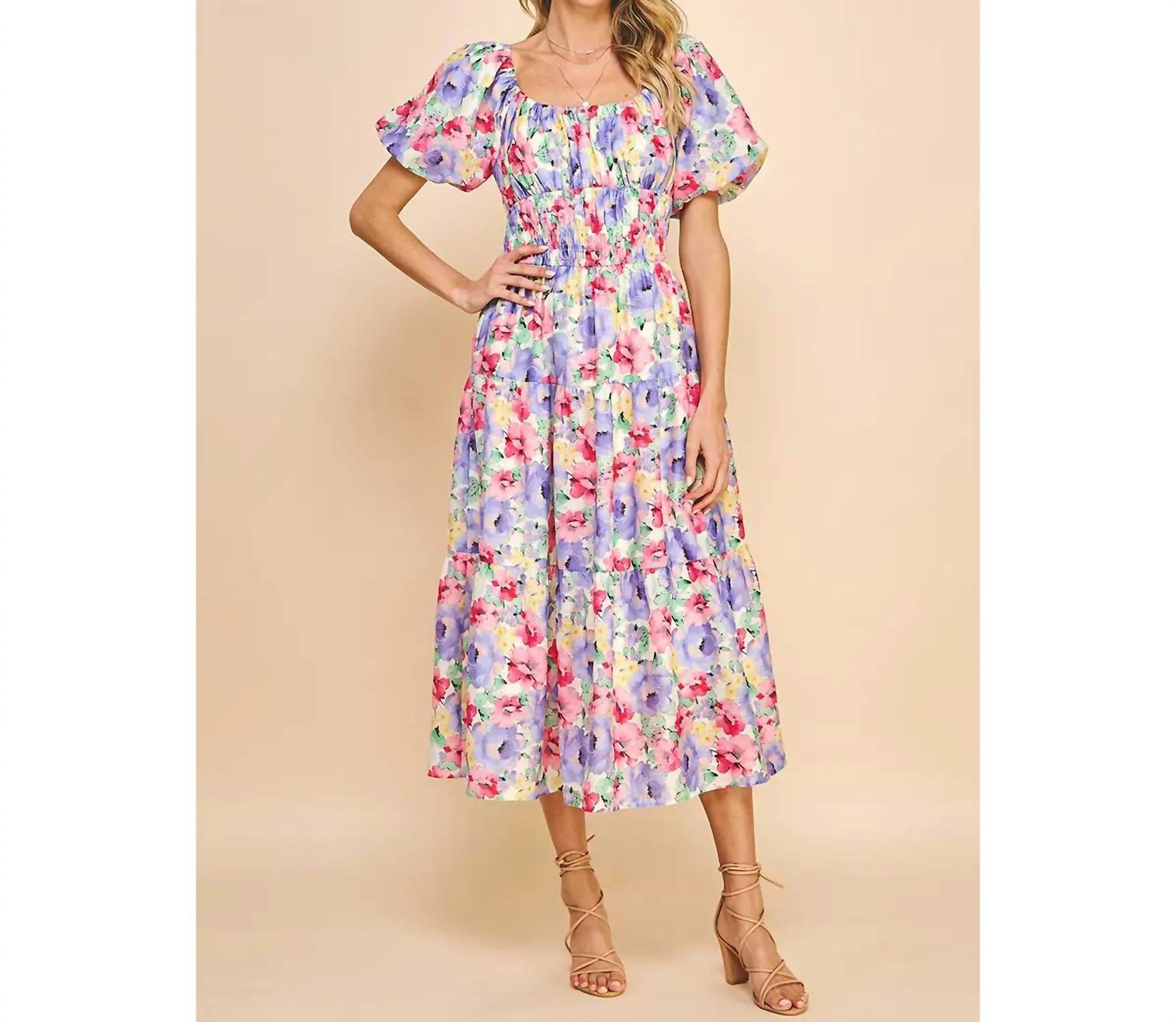 Pinch - Floral Print Short Sleeve Maxi Dress