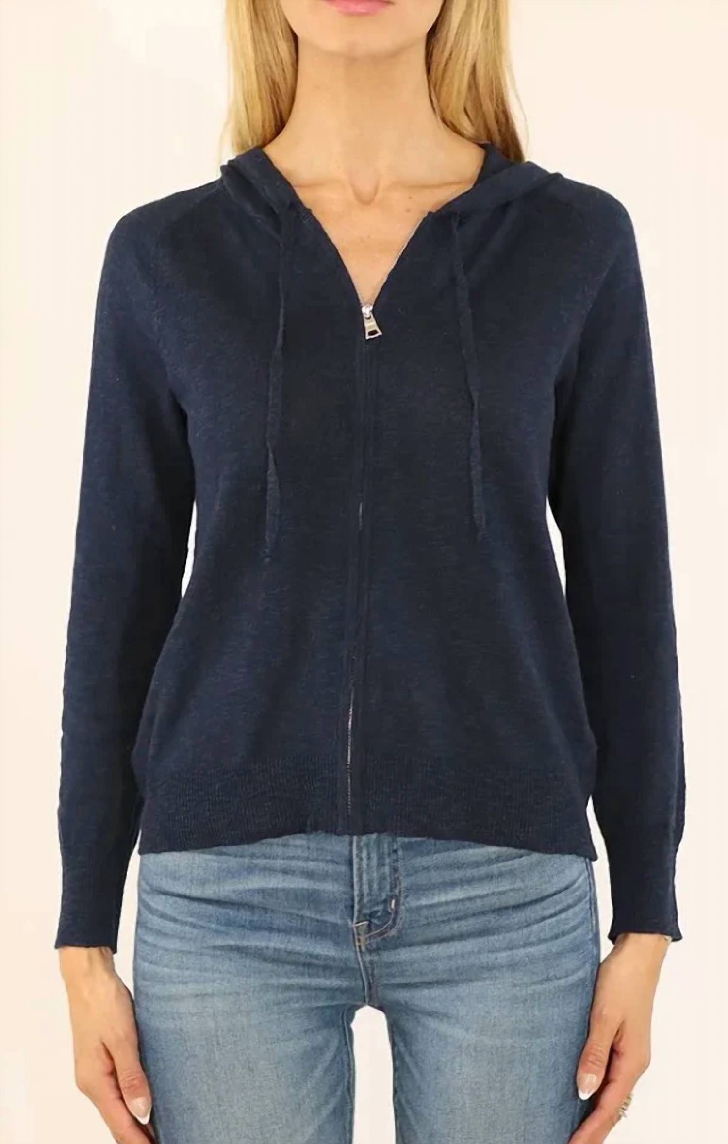 Metric Knits - Cotton And Linen Raglan Sleeve Zip Front Hoodie