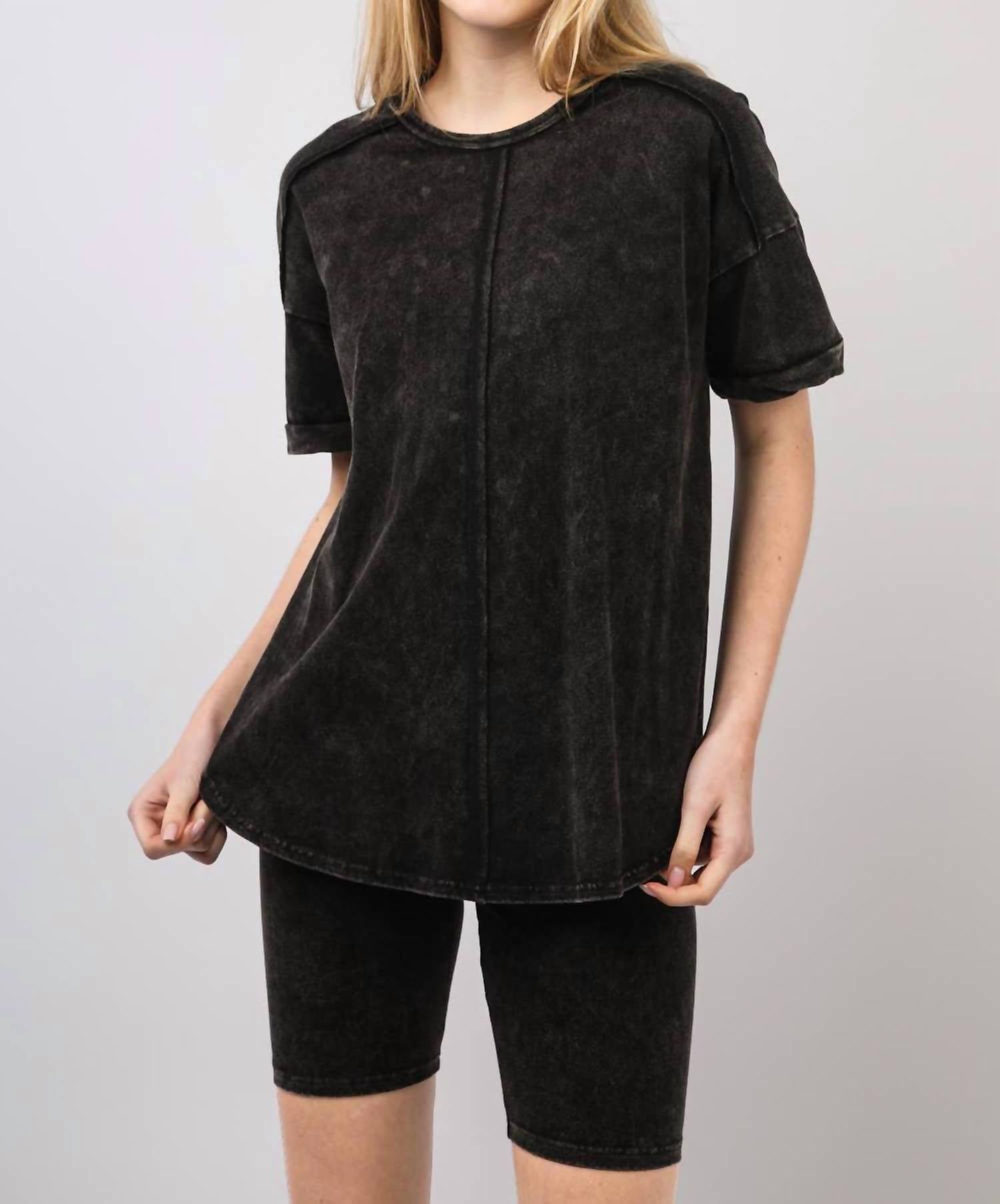 Very J - Comfy Washed Biker Top And Short Set