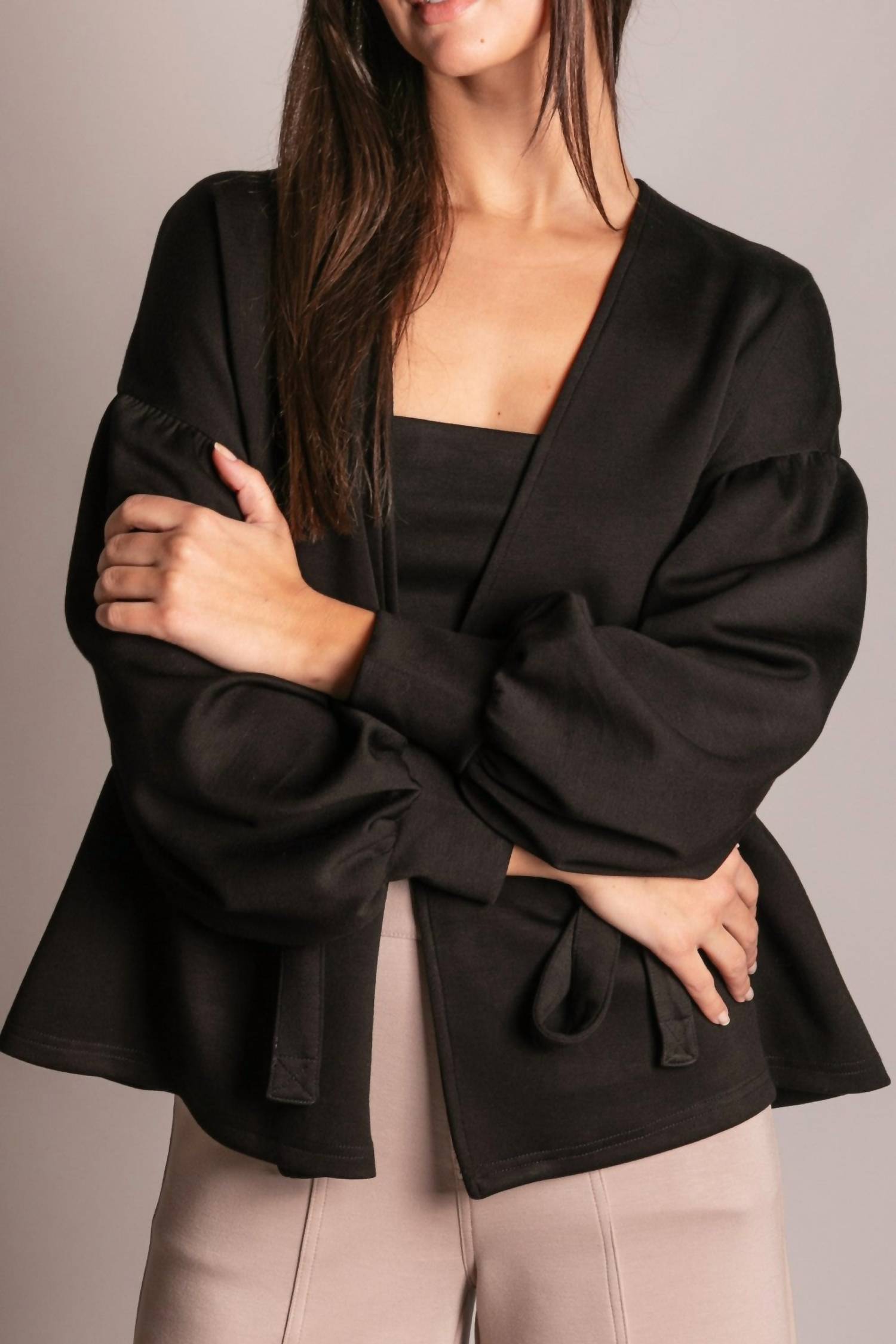 P.CILL Butter Modal Wrap Cardigan in black - women's cardigan - view 6