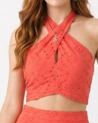 Hyfve - Eyelet Halter Top And Midi Skirt Set