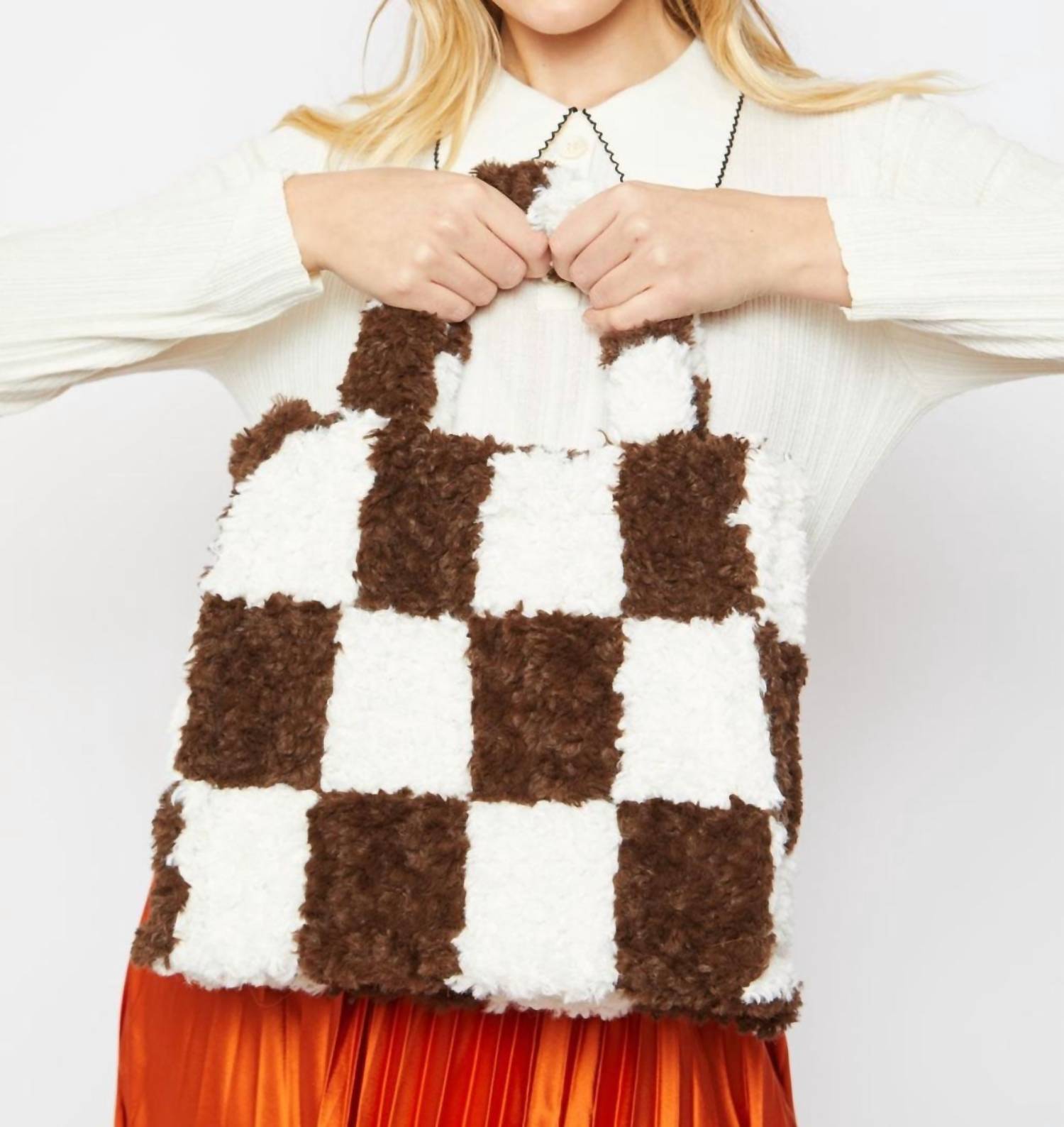 Jayley - Shearling Checkered Tote Bag