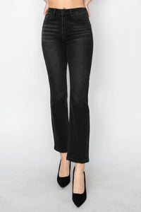 RISEN High Rise Crop Straight Jeans in black - women's pants