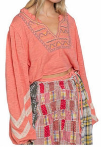 Pol - Embroidered Crop Poets Blouse