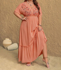 Classiqu Embroidered V-neck Maxi Dress - Plus in coral - women's dress - view 5