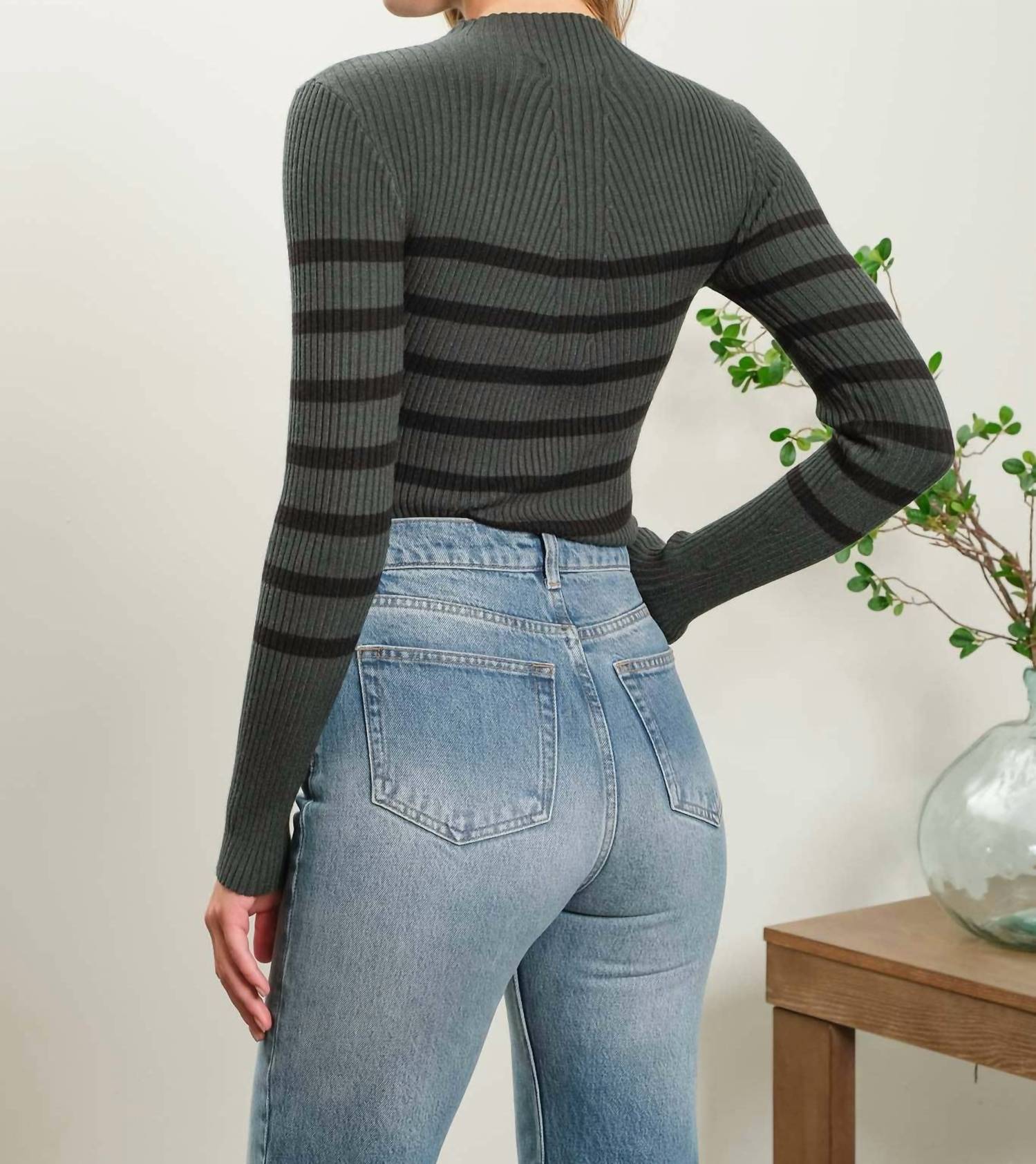 The Workshop Studio - STRIPE MOCK NECK LONG SLEEVE KNIT SWEATER