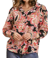 Umgee - Vintage Paisley Print Button-up Blouse