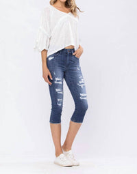 Judy Blue - Mid-rise Contrast Patch Skinny Capri Jeans