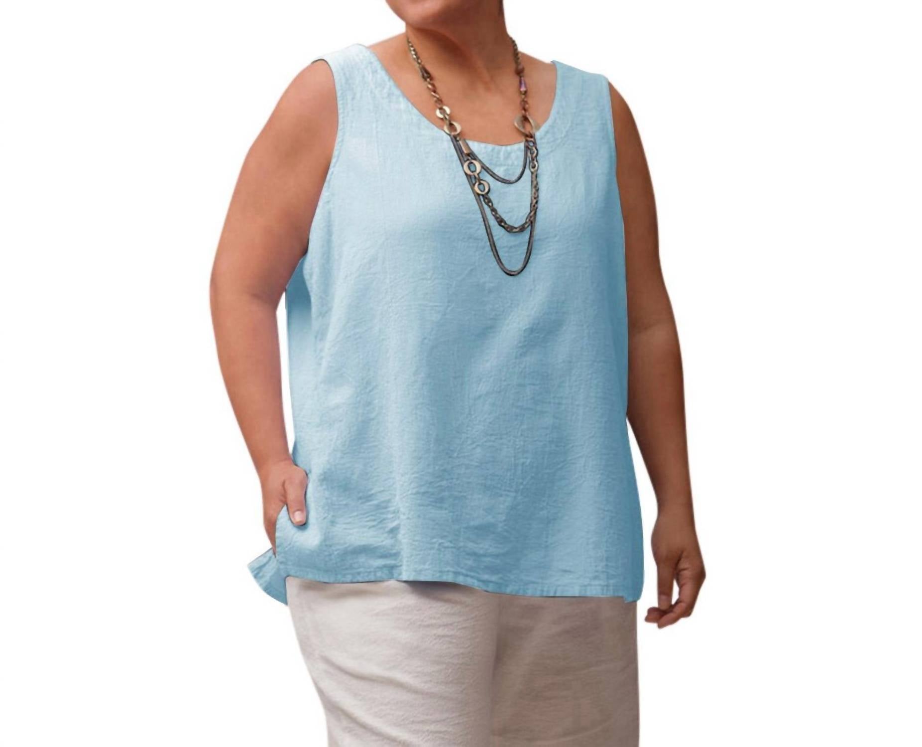 On The Plus Side - Crinkle Cotton Sleeveless Top - Plus
