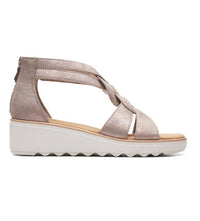Clarks Women's Jillian Bright Wedge Sandal in taupe metallic synthetic - women's sandal - detail view