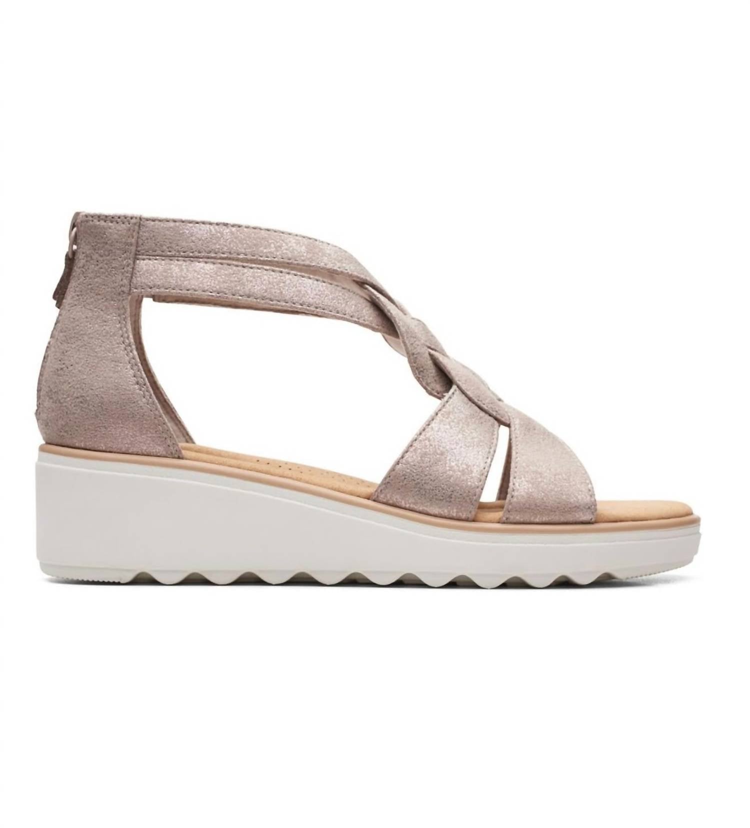 Clarks Women's Jillian Bright Wedge Sandal in taupe metallic synthetic - women's sandal - detail view