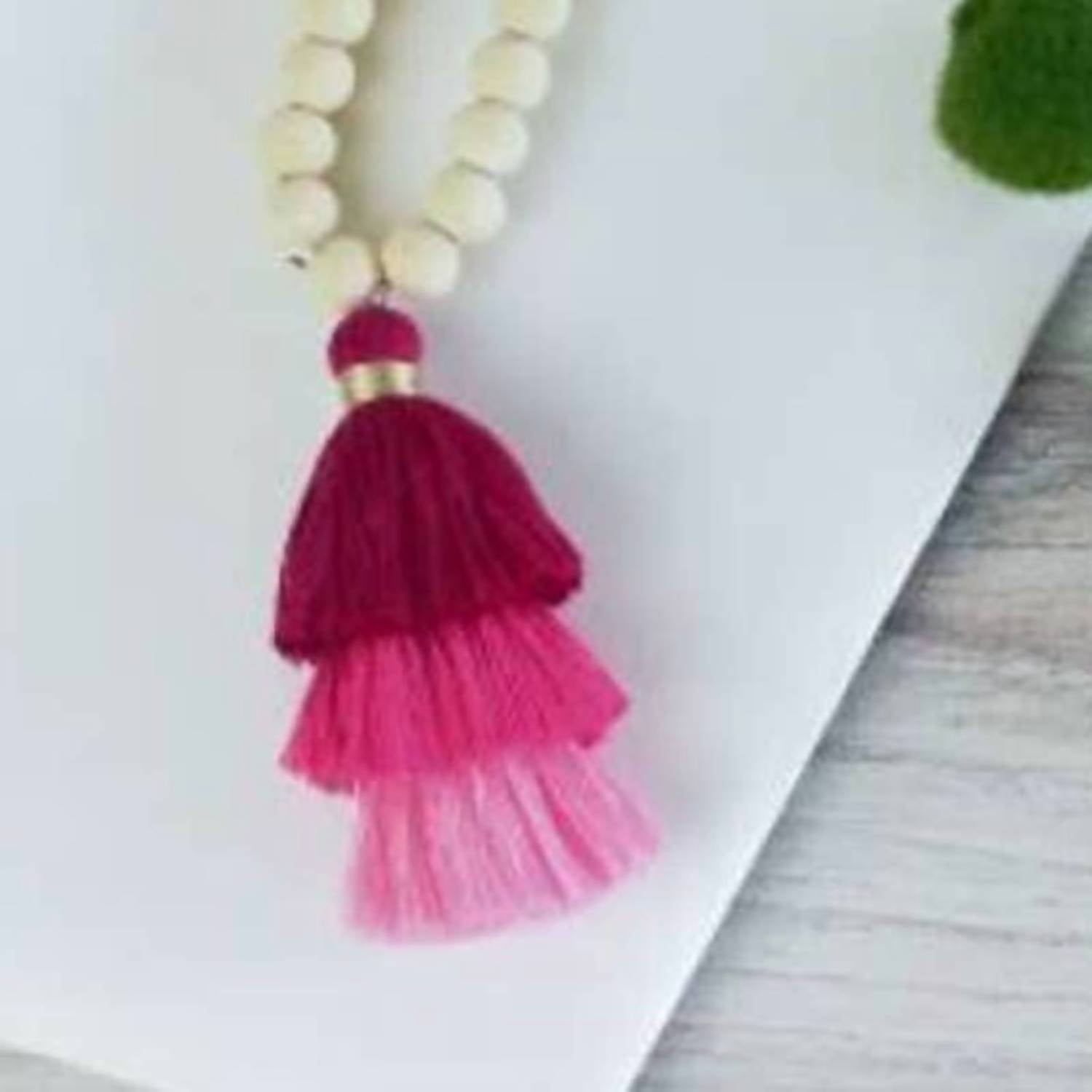 Lauren Lane - Women's Ombré Tassel And Wood Bead Necklace
