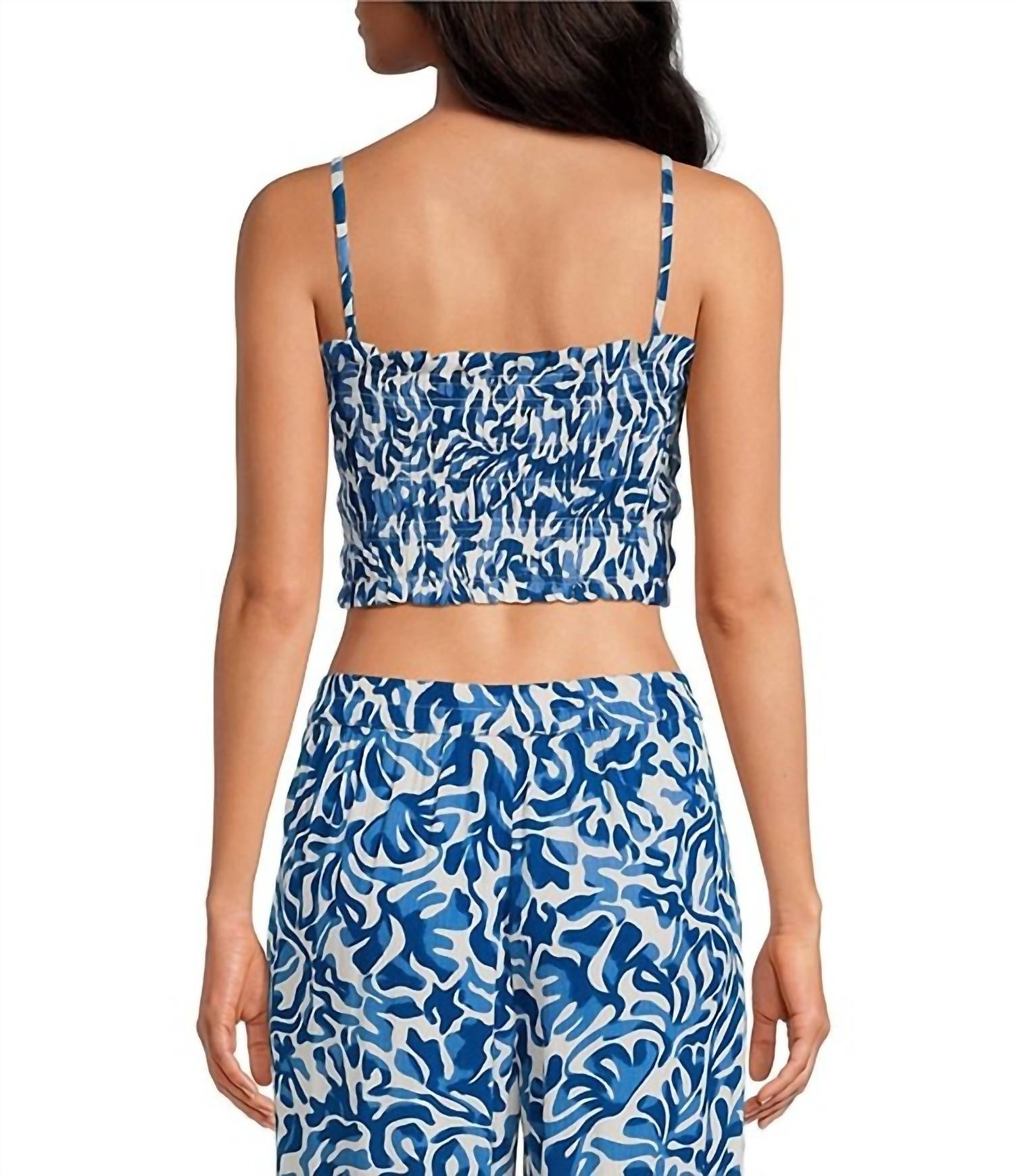 ELAN Smock Crop Top in blue coralina - women's shirt - detail view
