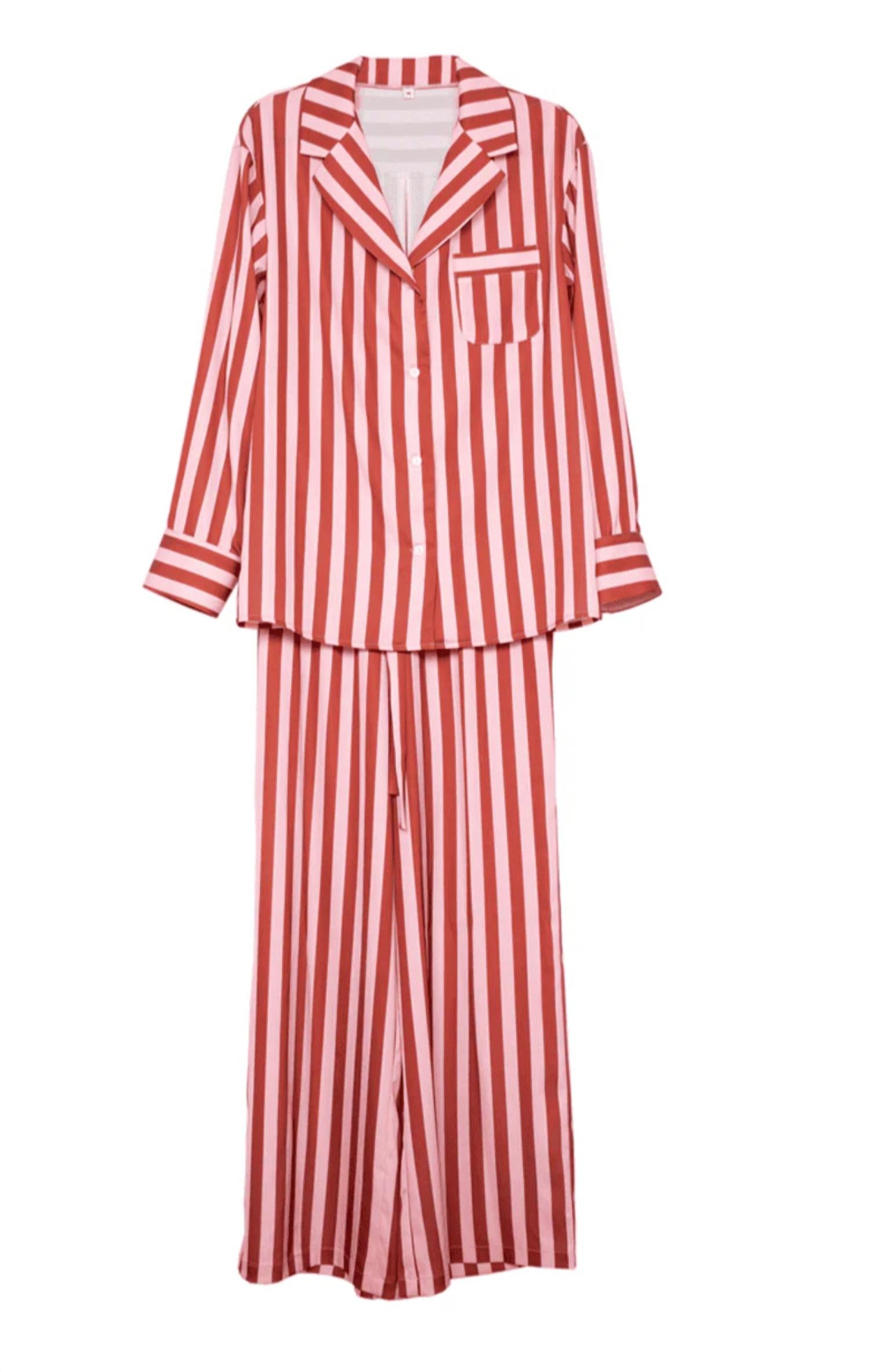 Katydid - Striped Satin Pajama Pants Set