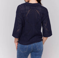 Charlie B - Three Quarter Sleeves Sweater In Pointelle Design