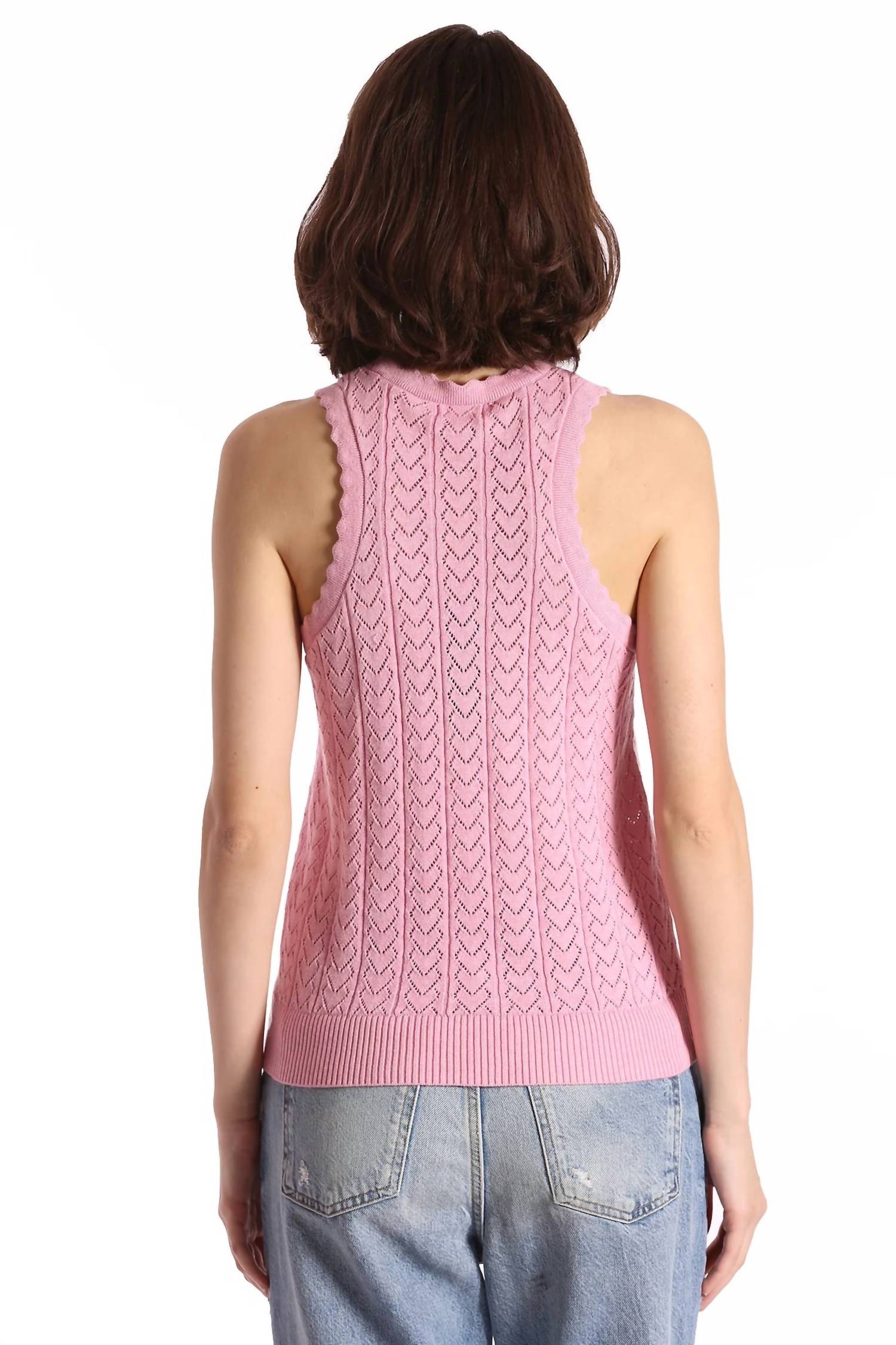 Minnie Rose - Cotton Cashmere Heart Pointelle Scalloped Tank