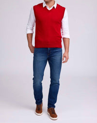 Raffi Extrafine Merino V-neck Vest in red - men's jacket - detail view