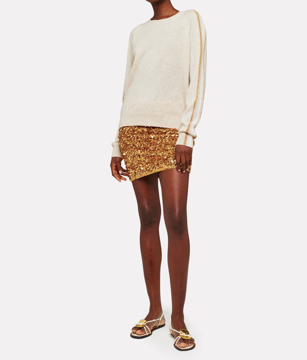 Brodie Cashmere - Mesh Stripe Sleeve Crew Top
