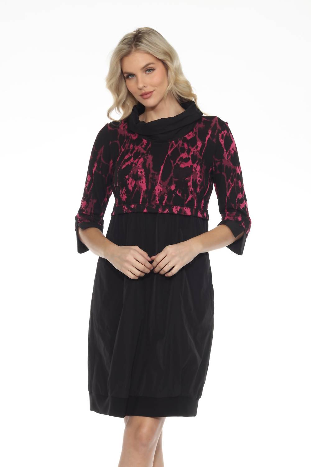 Joseph Ribkoff - Women's Abstract Print Cowl Neck Cocoon Dress