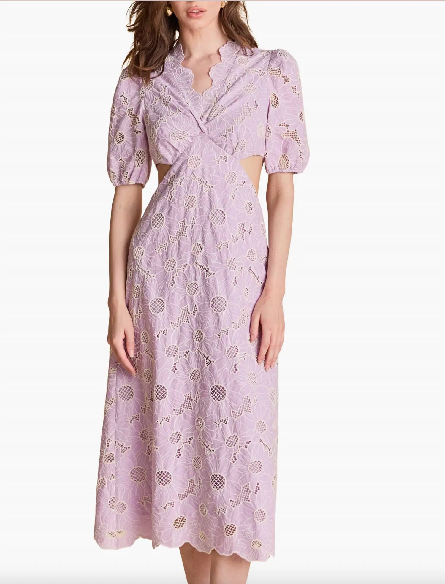 English Factory - Bloom Cut Out Scalloped Midi Dress