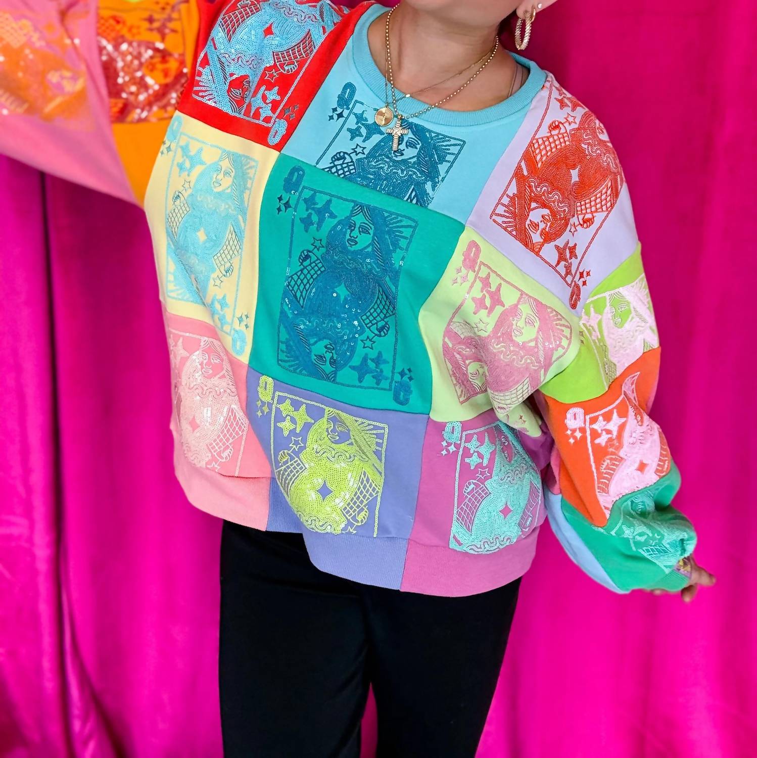 Queen Of Sparkles - Colorblock Card Logo Sweatshirt