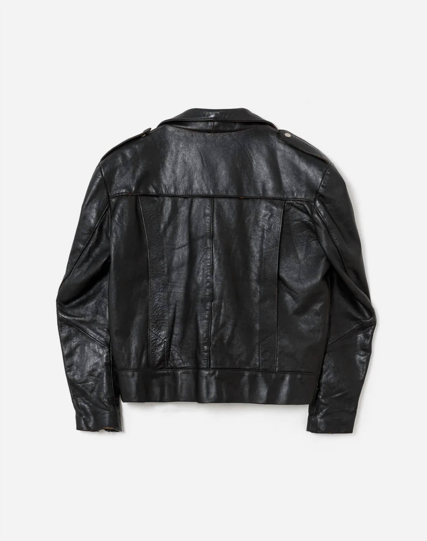 RE/DONE Pre-loved Women's 80s Leather Moto Jacket in black - women's jacket - detail view