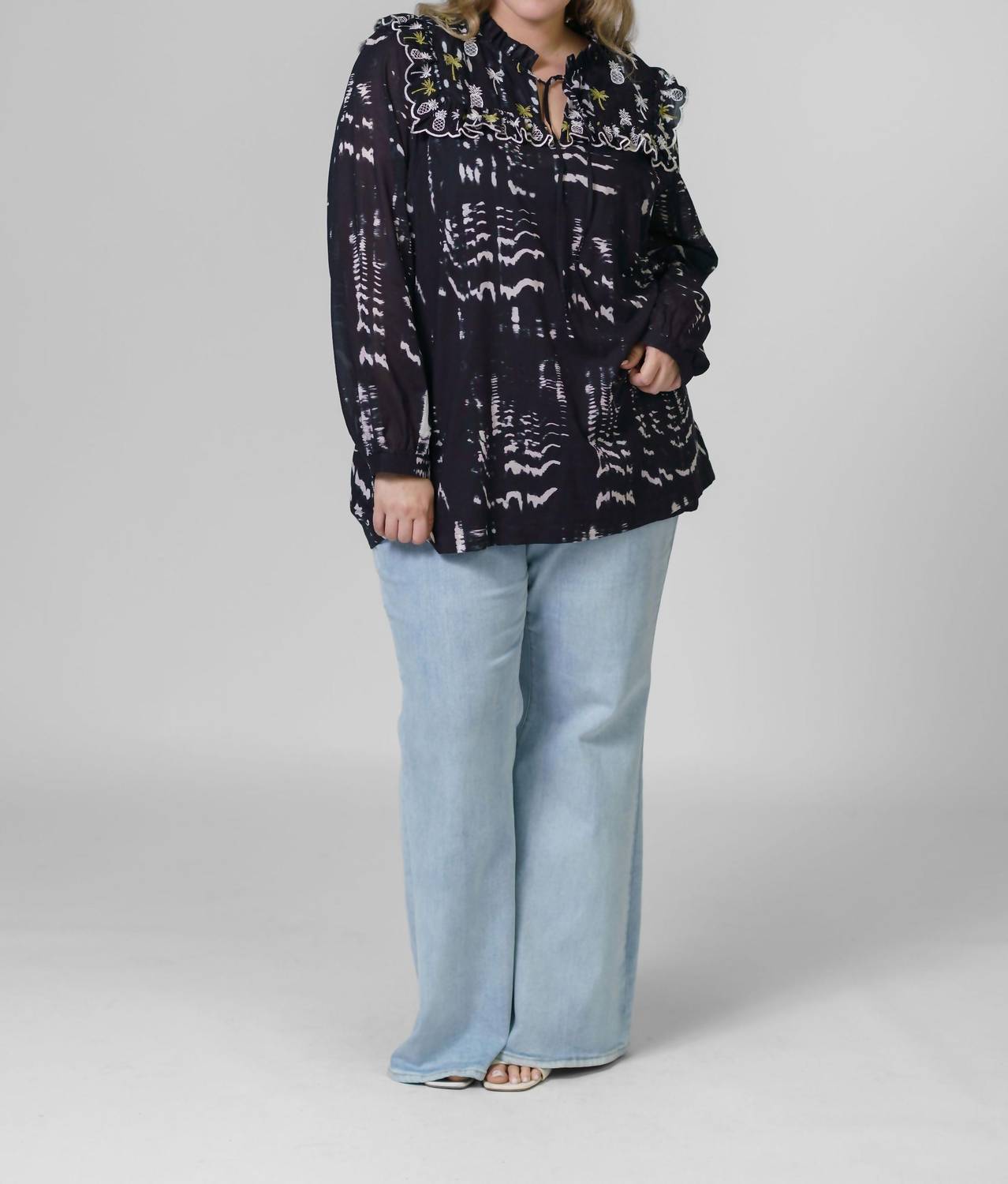 Emily Lovelock - Daisy Long Sleeve V-neck Blouse - Plus