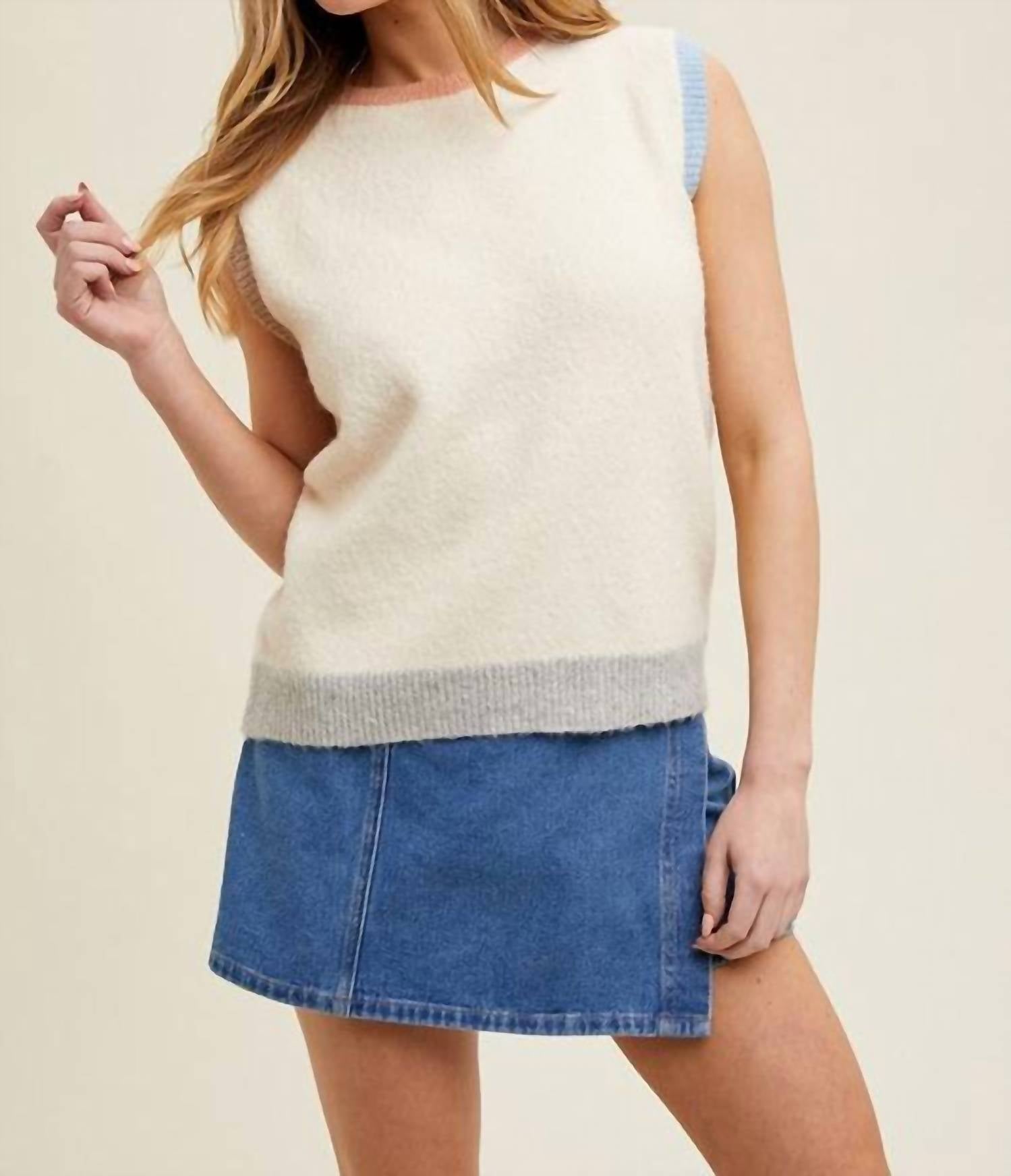 WISHLIST Color Block Sweater Vest in off white combo hoc spring - women's sweater - detail view
