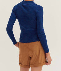 CRESCENT Ribbed Polo Sweater Top in blue - women's sweater - detail view