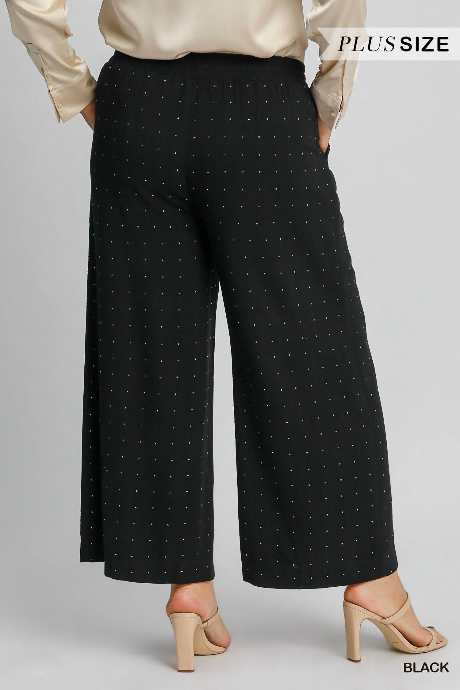 Umgee - High Waist Pull On Wide Leg Pant Plus