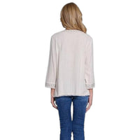 Multiples - Three Quarters Sleeve V Neck Embroidered Top