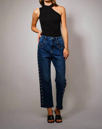 Blue B - Metal Studded High Rise Straight Leg Jeans
