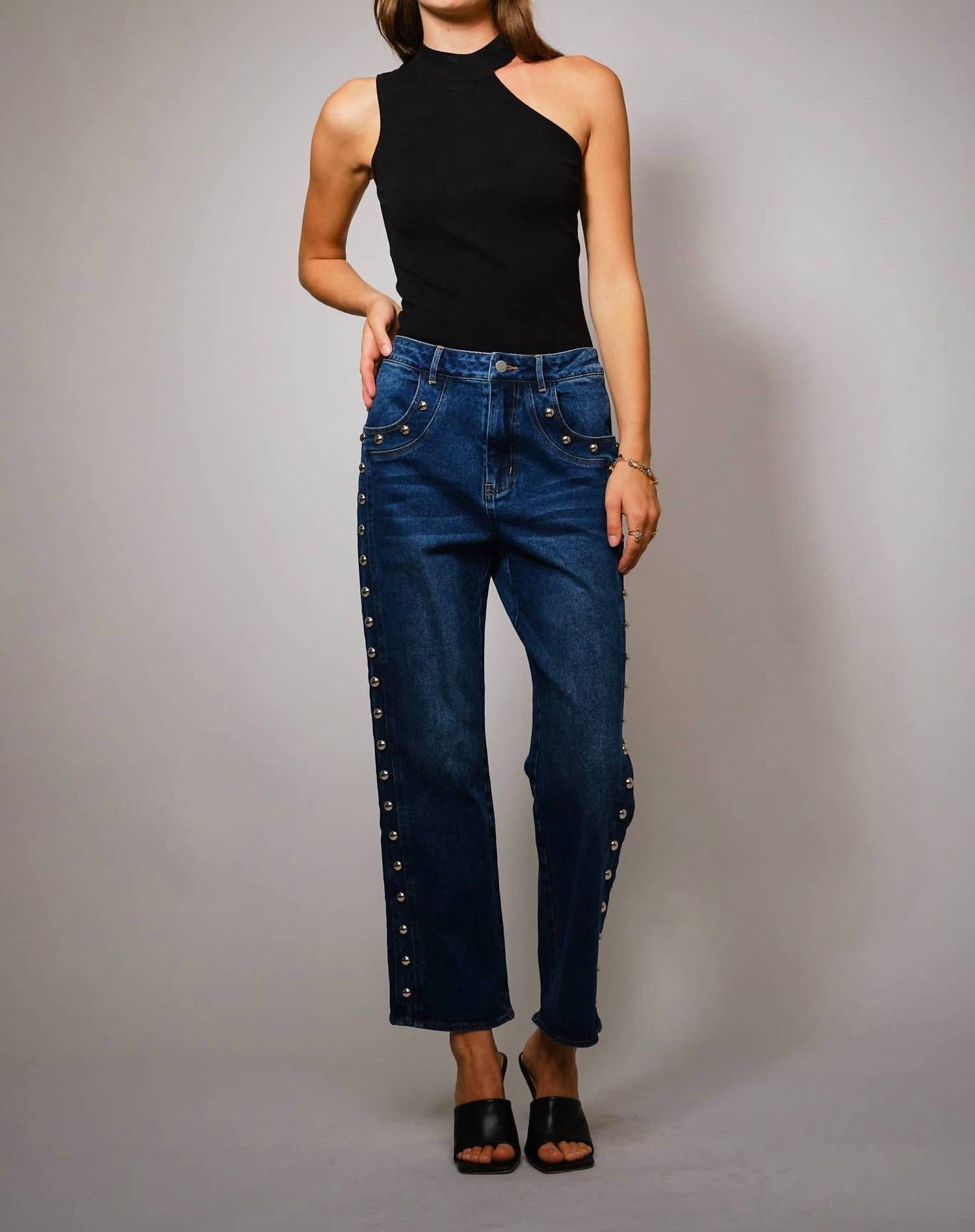 Blue B - Metal Studded High Rise Straight Leg Jeans
