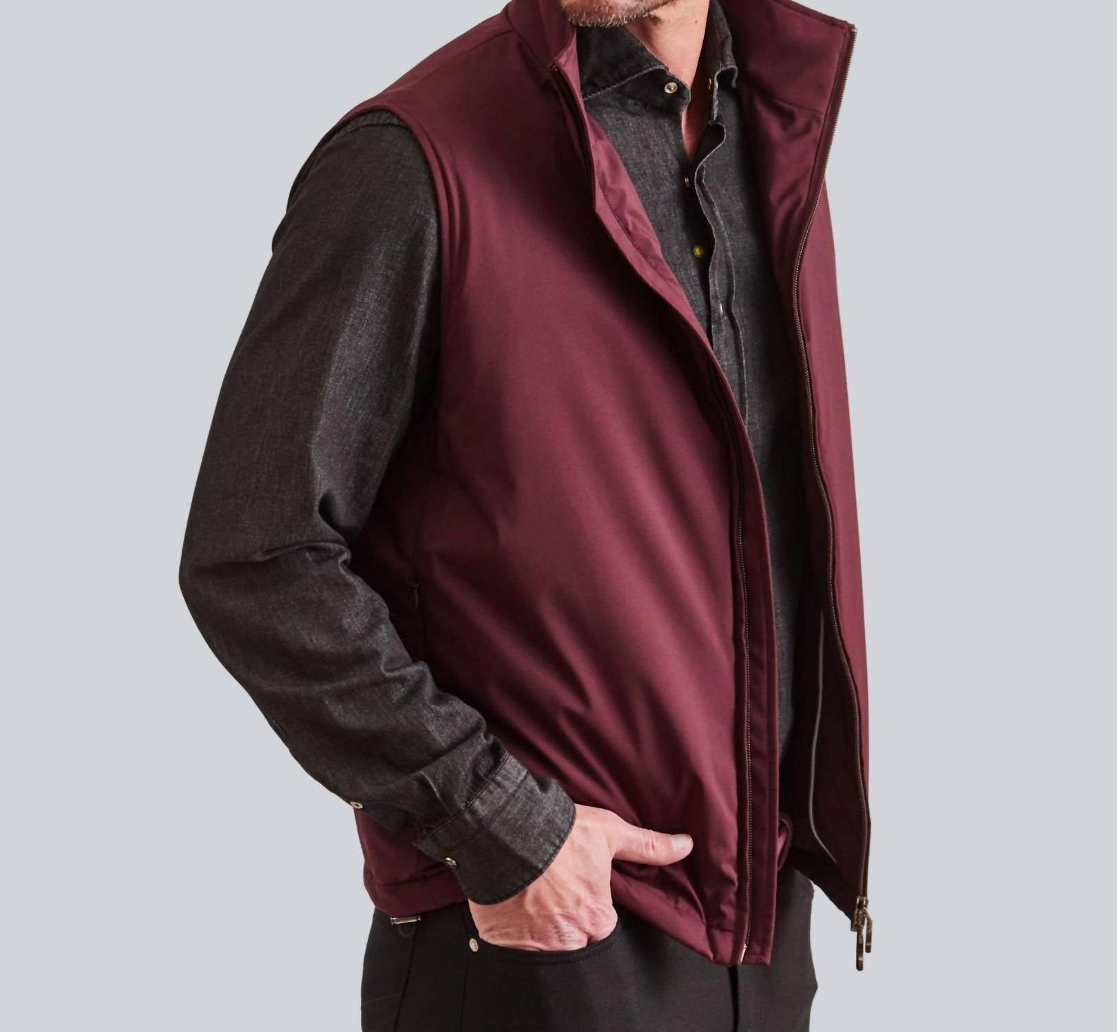 Lanificio Colombo Ranger Front Zip Vest in burgundy - men's item - detail view