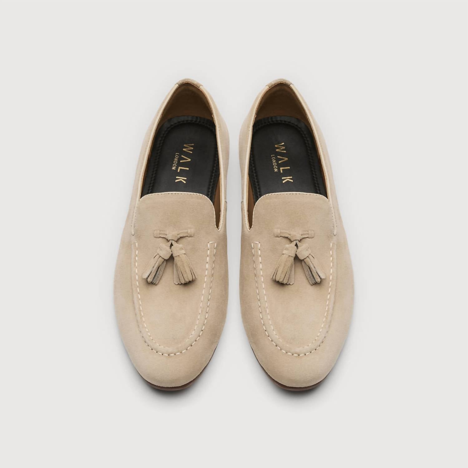 Walk London Women's Trent Tassel Suede Loafer in stone - women's flats - alternate view