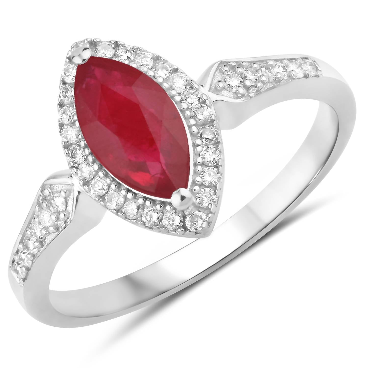 Diana M Jewels Women's Marquise Natural Ruby Fashion Ring (0.96 Ct) - Delicate in 14k white gold - women's jewelry