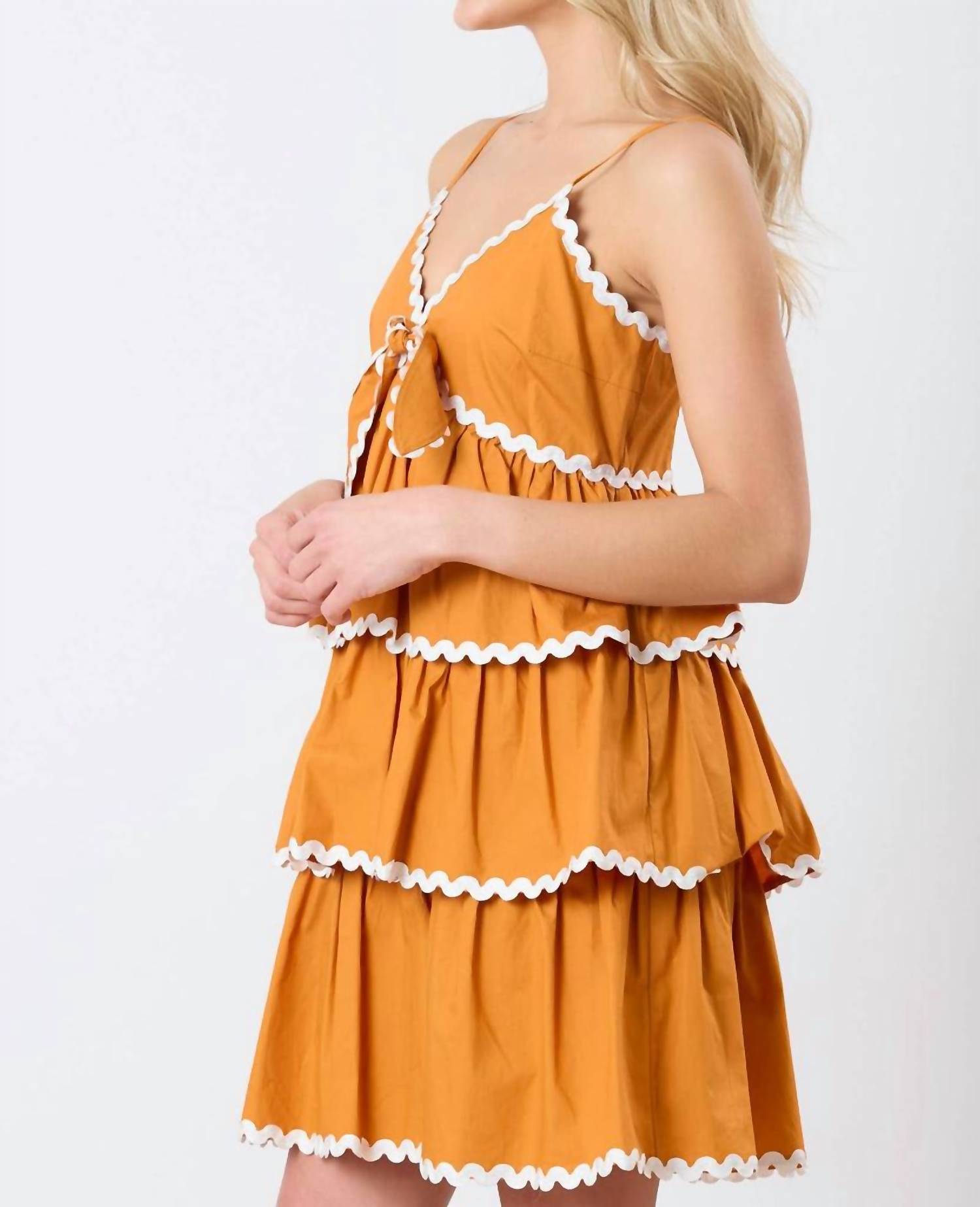 Peach Love Scalloped Edges Mini Dress in orange - women's dress - view 4