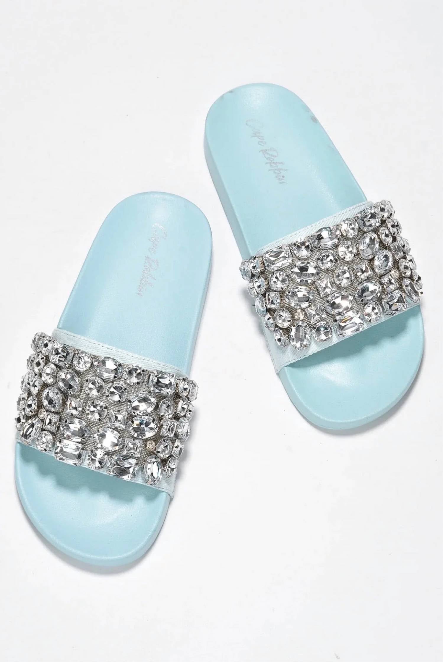 Cape Robbin - Women's Flat Studded Rhinestone Sandal Slides
